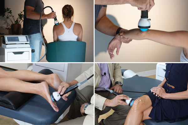 StemWave treatments on back, arm, foot, and knee